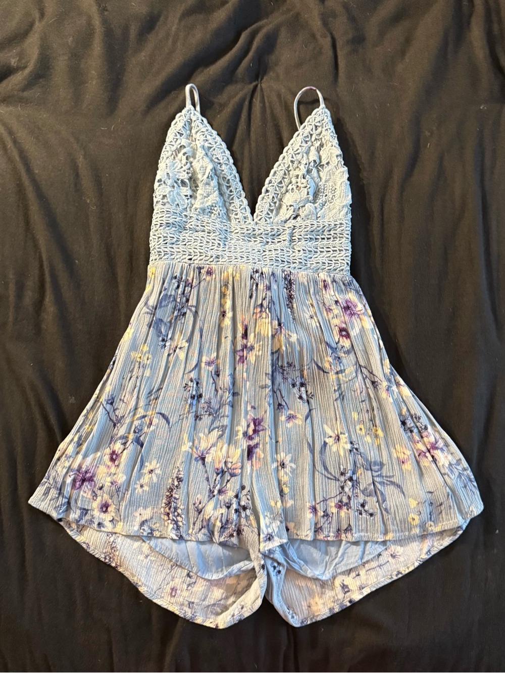Light Blue Floral Crochet Cami Top